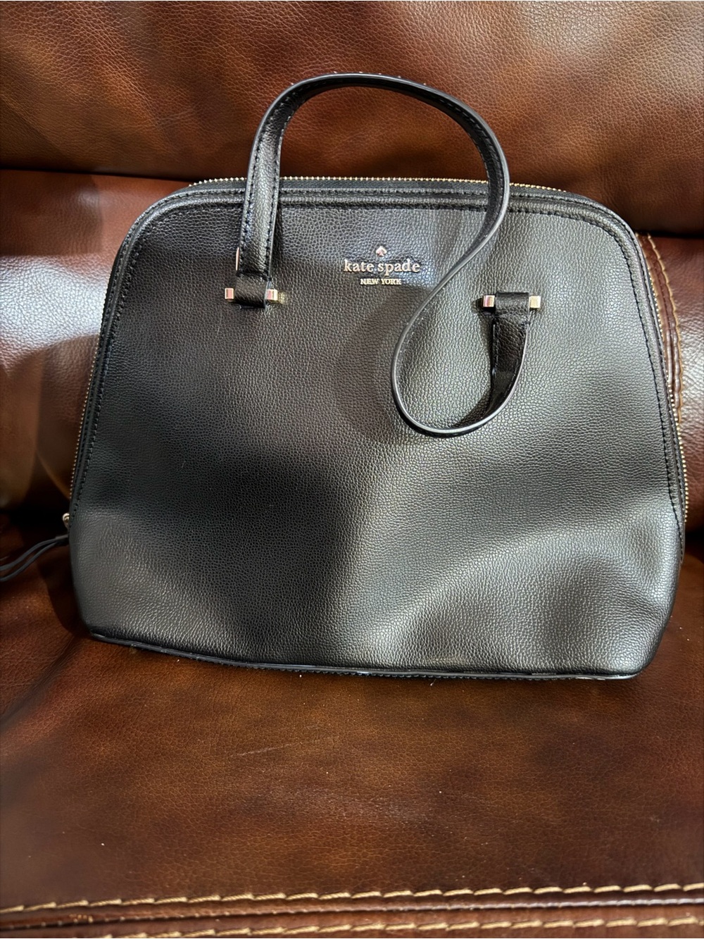 kate spade Black Pebbled Leather Satchel with Gold Accents